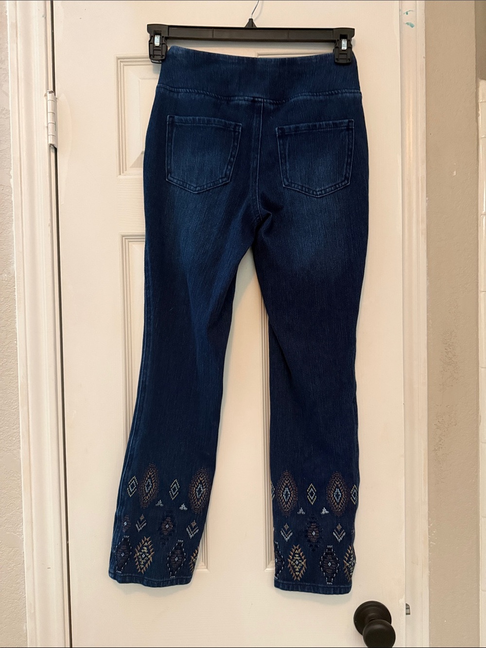 Belle by Kim Gravel Dark Blue Embroidered Hem Flare Jeans - Picture 2 of 2